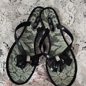 Chic Black Sandals with Bow by fibi & clo